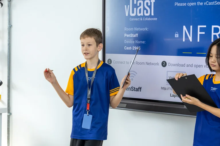 Teenager talking and explaining network connection